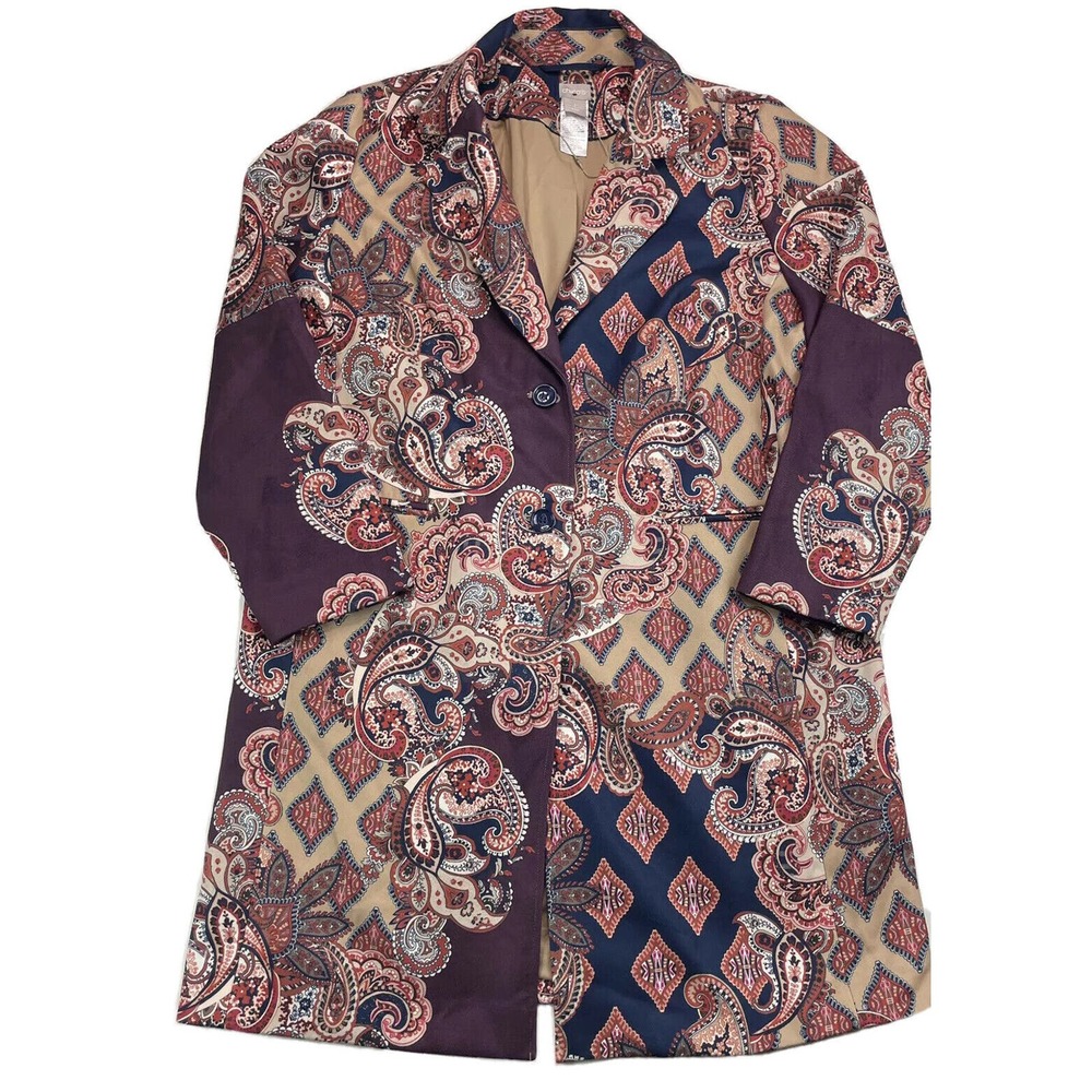 Chico's Purple and Tan Paisley Trench Coat